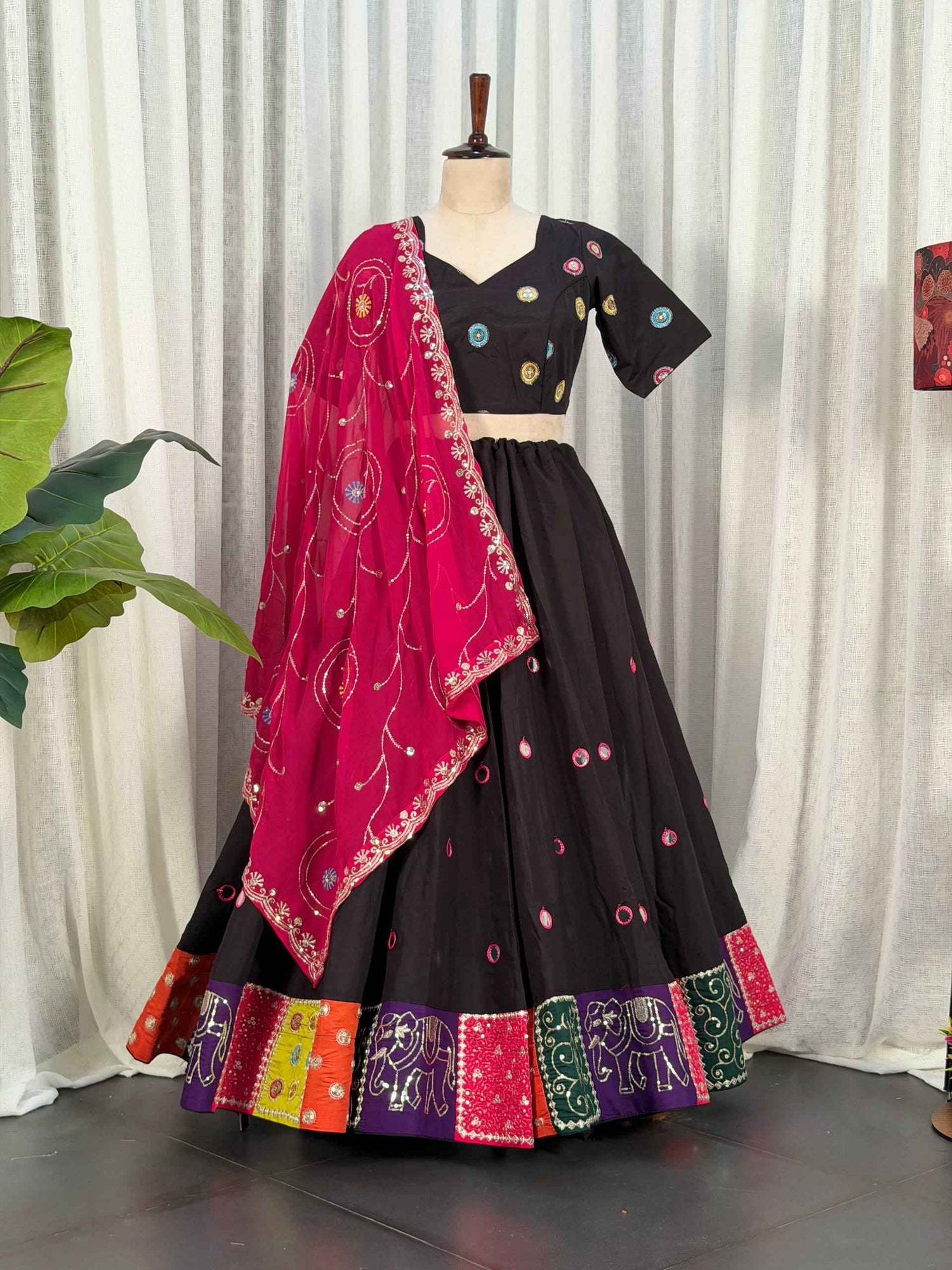 Black Pure Bluming Vichitra Silk Embroidery sequin Work Navratri Lehenga Choli