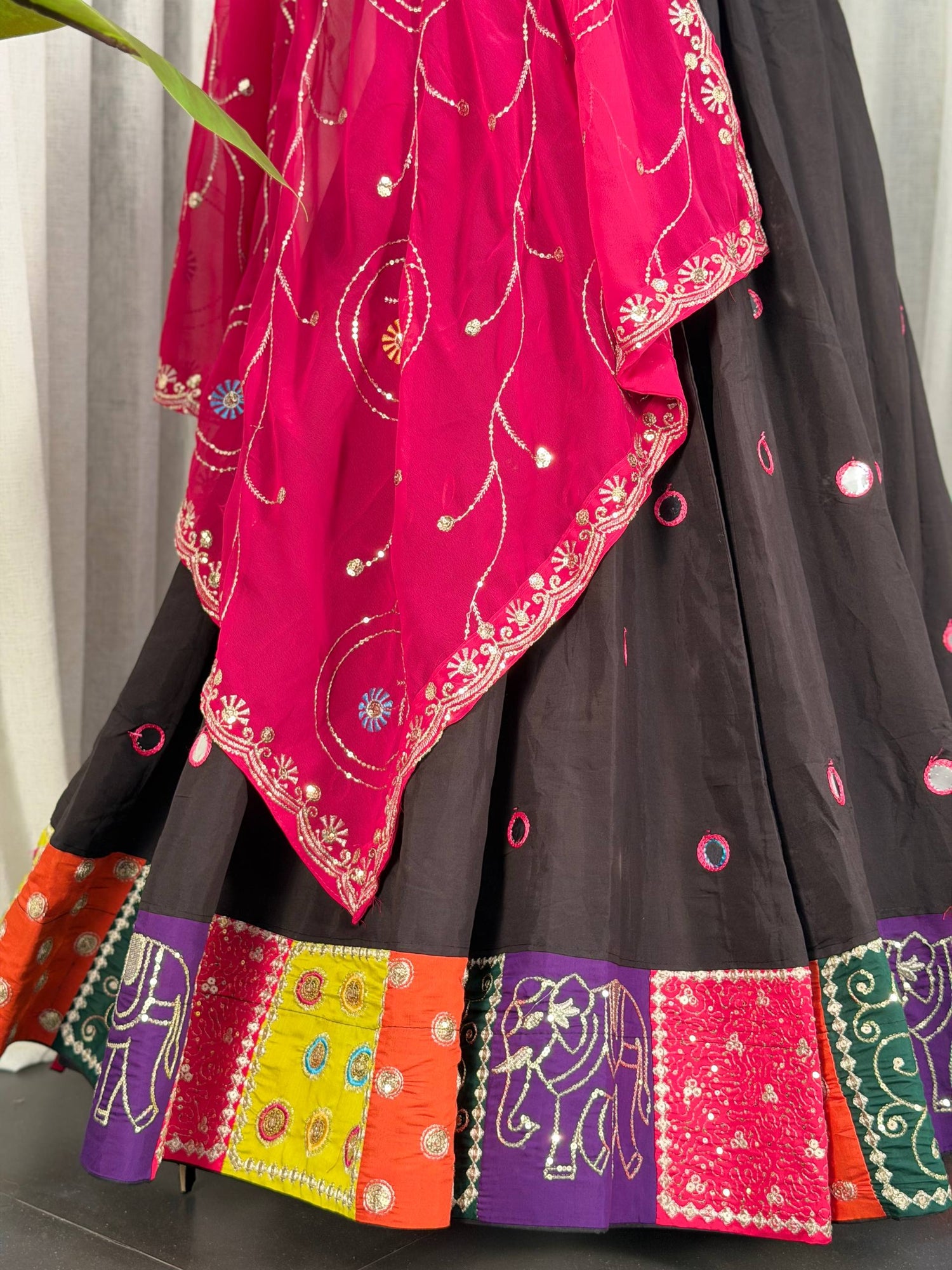 Black Pure Bluming Vichitra Silk Embroidery sequin Work Navratri Lehenga Choli