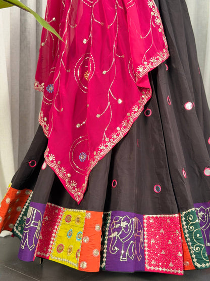 Black Pure Bluming Vichitra Silk Embroidery sequin Work Navratri Lehenga Choli