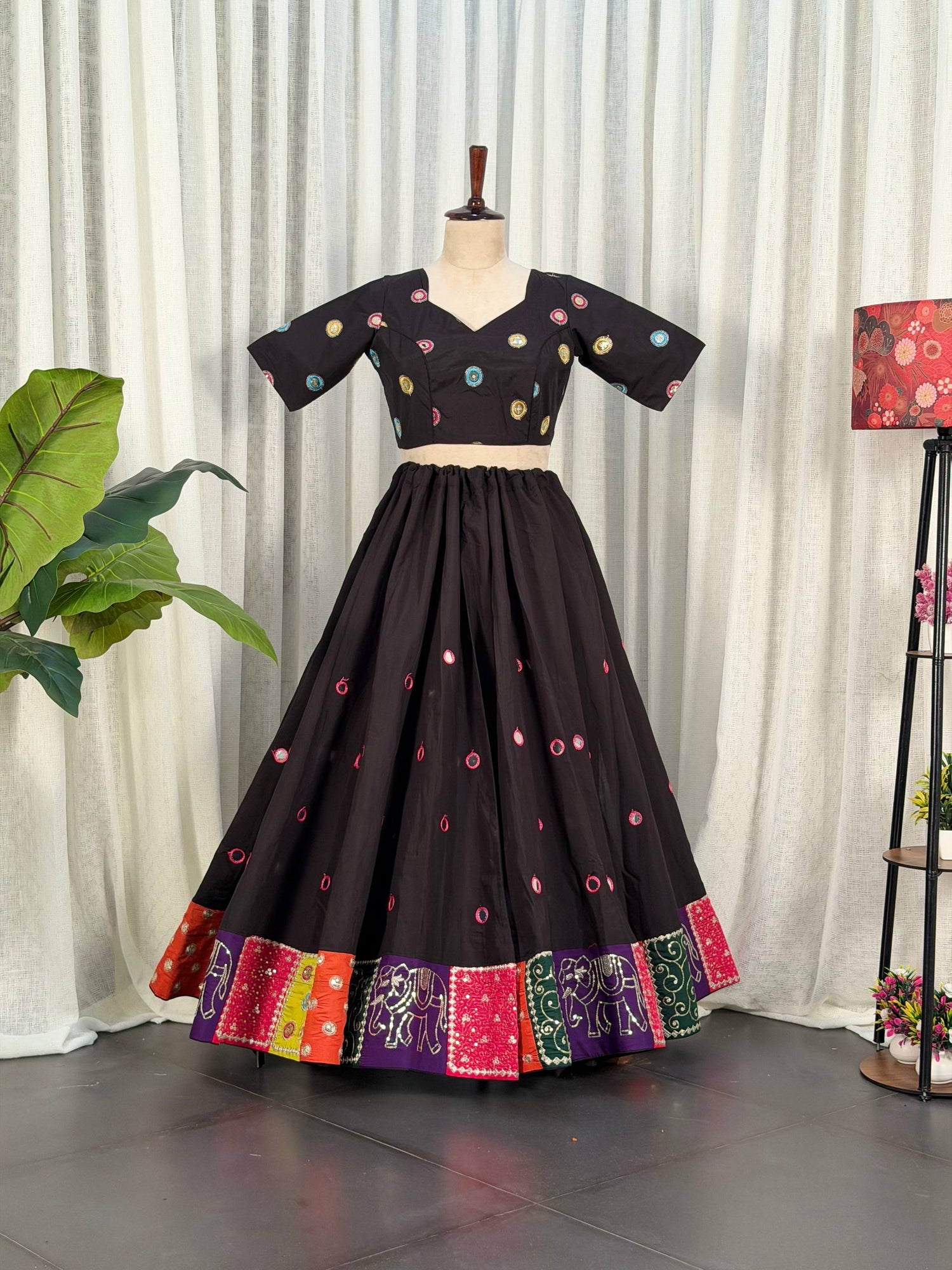 Black Pure Bluming Vichitra Silk Embroidery sequin Work Navratri Lehenga Choli