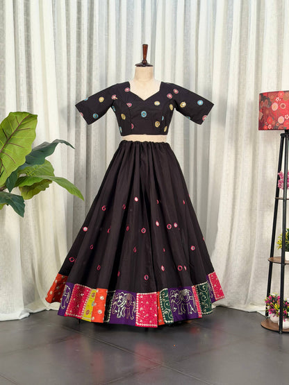 Black Pure Bluming Vichitra Silk Embroidery sequin Work Navratri Lehenga Choli