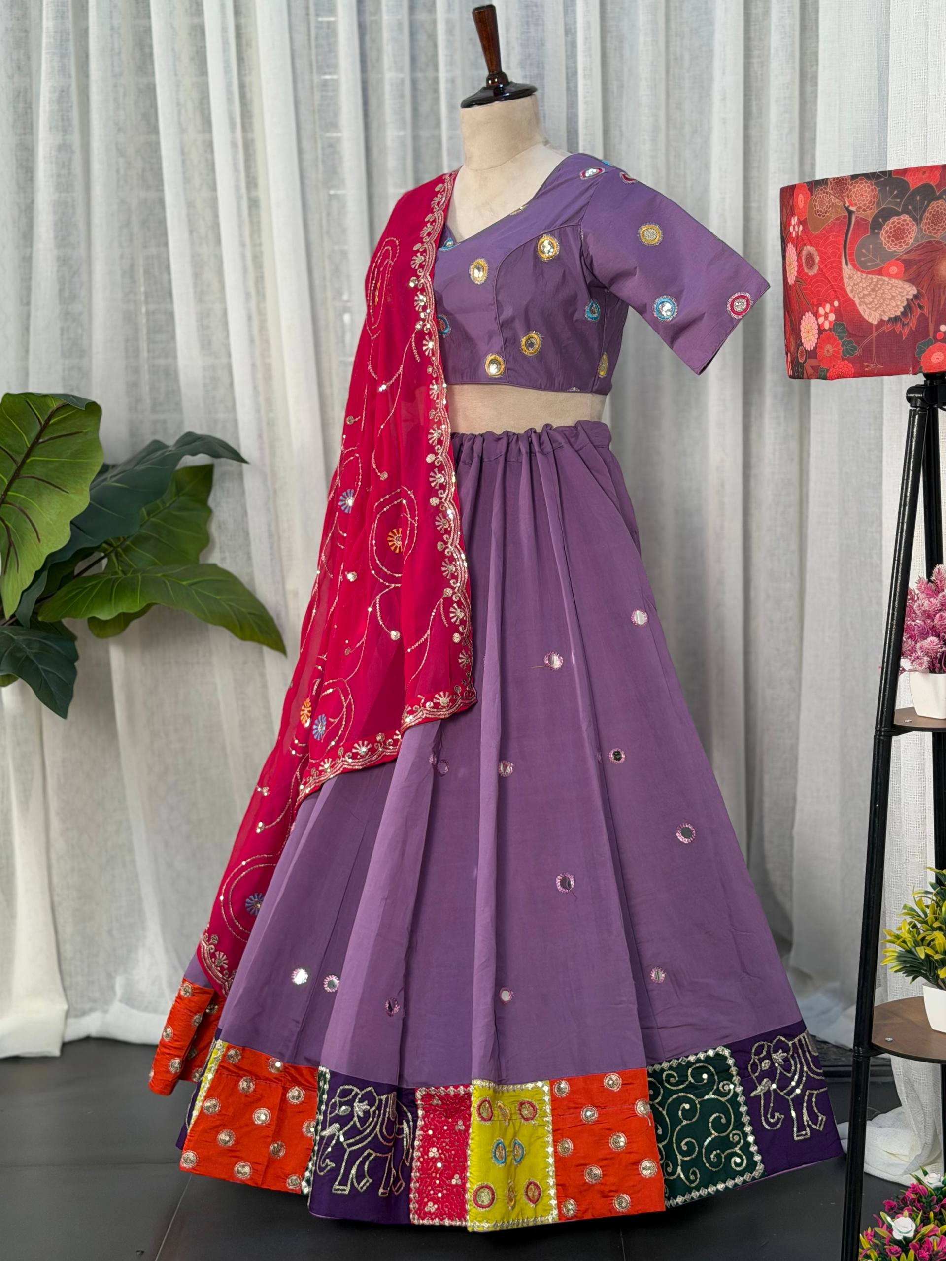 Purple Pure Bluming Vichitra Silk Embroidery sequin Work Navratri Lehenga Choli
