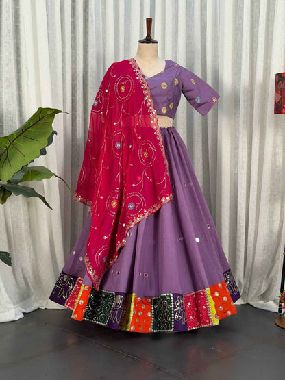 Purple Pure Bluming Vichitra Silk Embroidery sequin Work Navratri Lehenga Choli