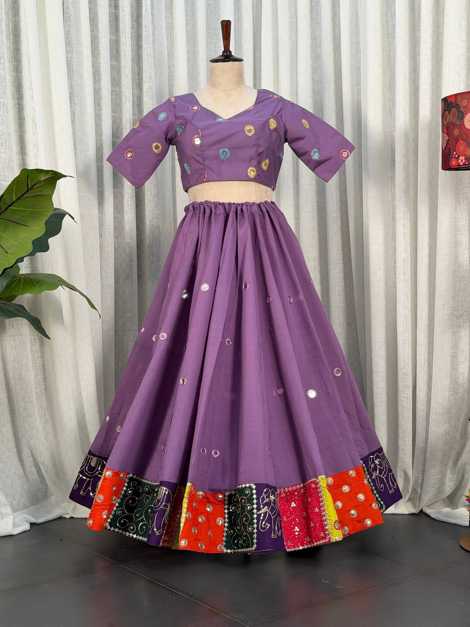 Purple Pure Bluming Vichitra Silk Embroidery sequin Work Navratri Lehenga Choli