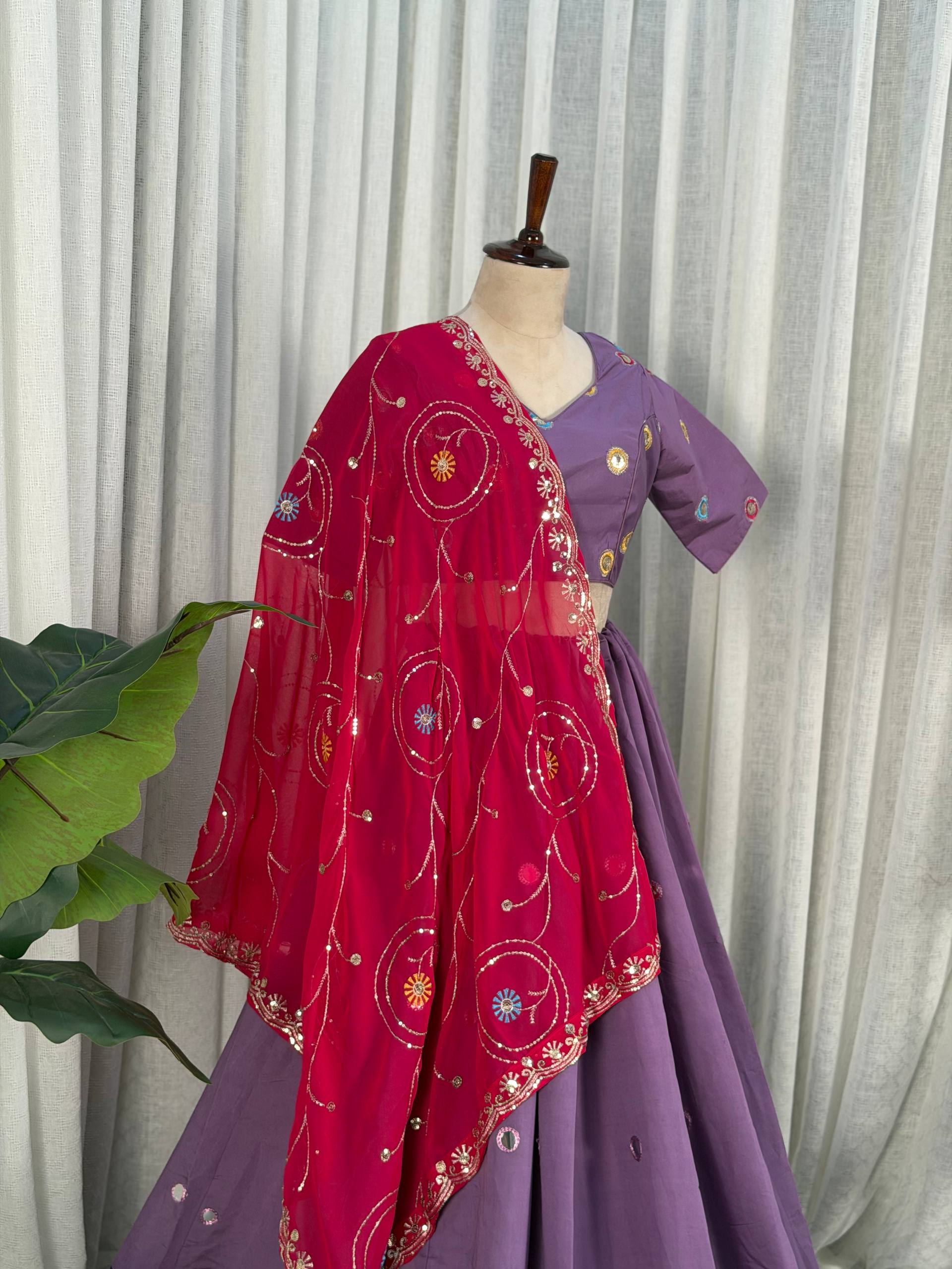 Purple Pure Bluming Vichitra Silk Embroidery sequin Work Navratri Lehenga Choli