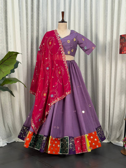 Purple Pure Bluming Vichitra Silk Embroidery sequin Work Navratri Lehenga Choli