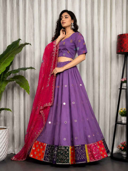Purple Pure Bluming Vichitra Silk Embroidery sequin Work Navratri Lehenga Choli