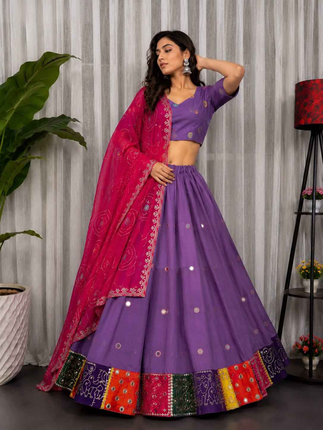 Purple Pure Bluming Vichitra Silk Embroidery sequin Work Navratri Lehenga Choli