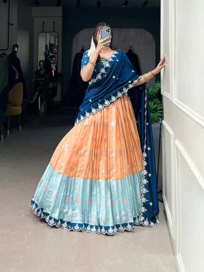 Orange Pure Kota Zari Weaving Work South Indian Lehenga Choli