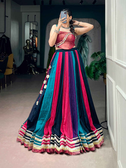 Multi Pure Rich Chinon Silk  Kodi Lace Work Navratri Lehenga Choli