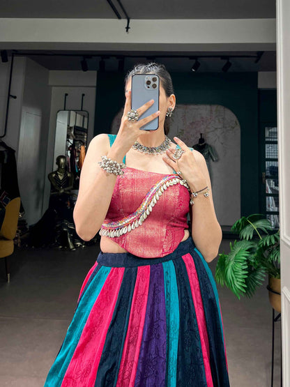 Multi Pure Rich Chinon Silk  Kodi Lace Work Navratri Lehenga Choli