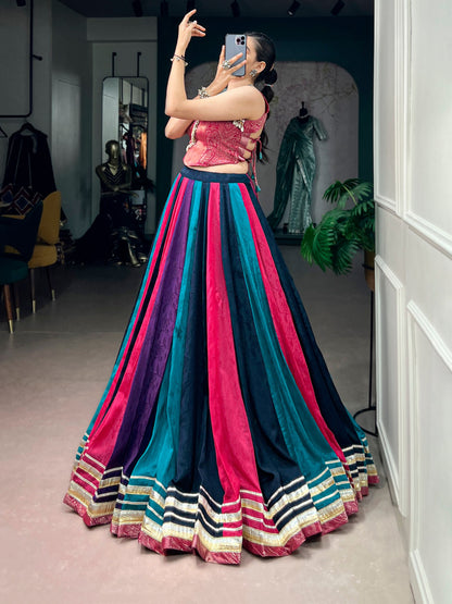Multi Pure Rich Chinon Silk  Kodi Lace Work Navratri Lehenga Choli