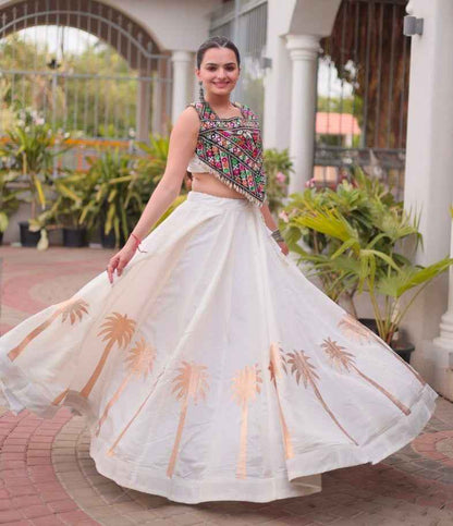 White Pure Roman With Attractive Coconut Gota Work Navratri Lehenga Choli