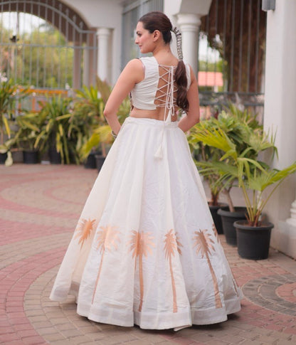 White Pure Roman With Attractive Coconut Gota Work Navratri Lehenga Choli