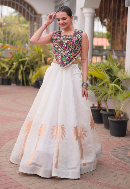 White Pure Roman With Attractive Coconut Gota Work Navratri Lehenga Choli