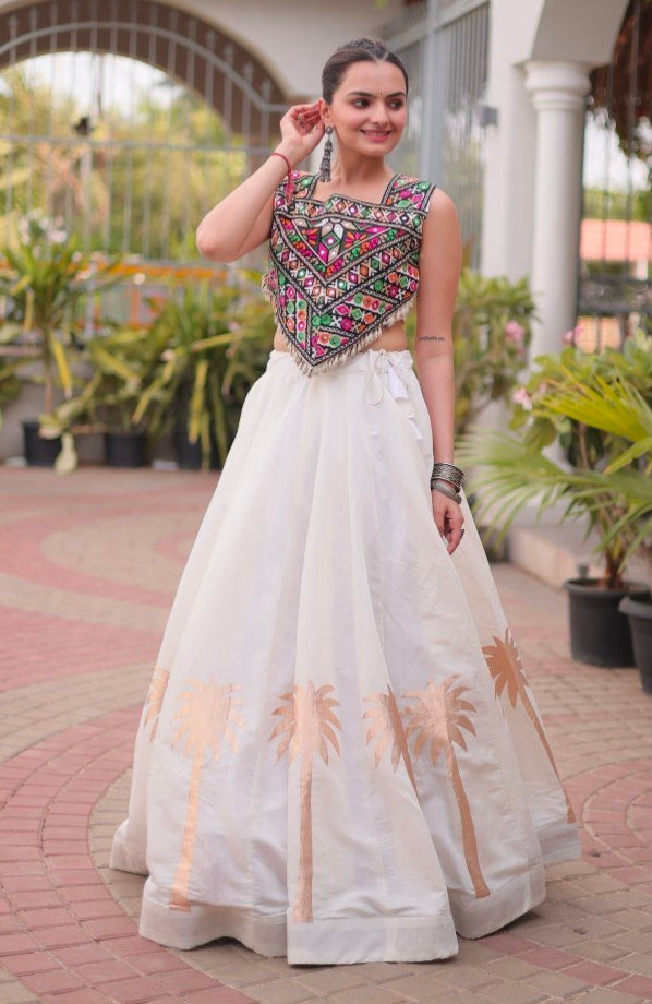 White Pure Roman With Attractive Coconut Gota Work Navratri Lehenga Choli