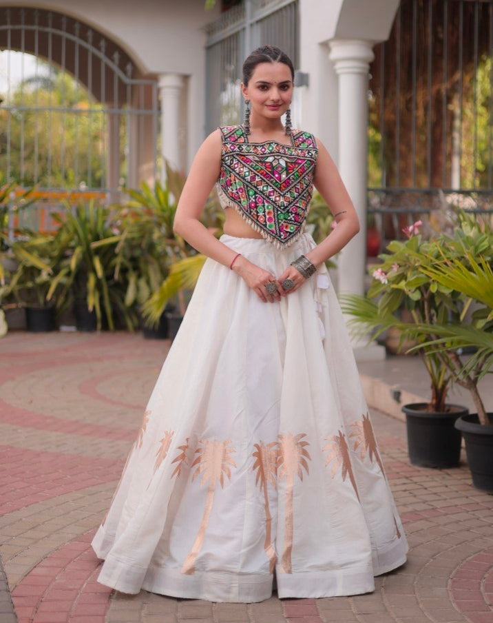 White Pure Roman With Attractive Coconut Gota Work Navratri Lehenga Choli