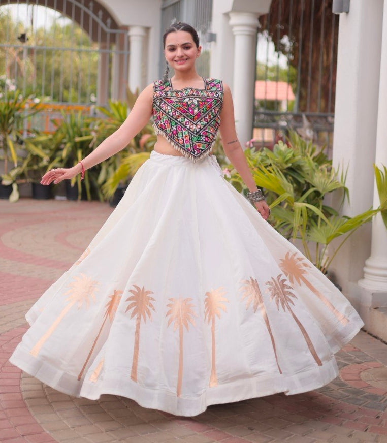 White Pure Roman With Attractive Coconut Gota Work Navratri Lehenga Choli