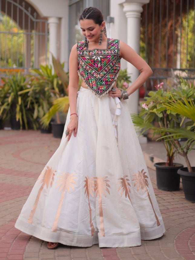 White Pure Roman With Attractive Coconut Gota Work Navratri Lehenga Choli