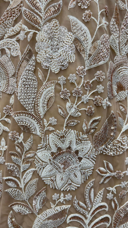 Golden Pure Heavy Net Flower Embroidery Pattern Handwork  Sequins Thread Work Bridal Lehenga Choli