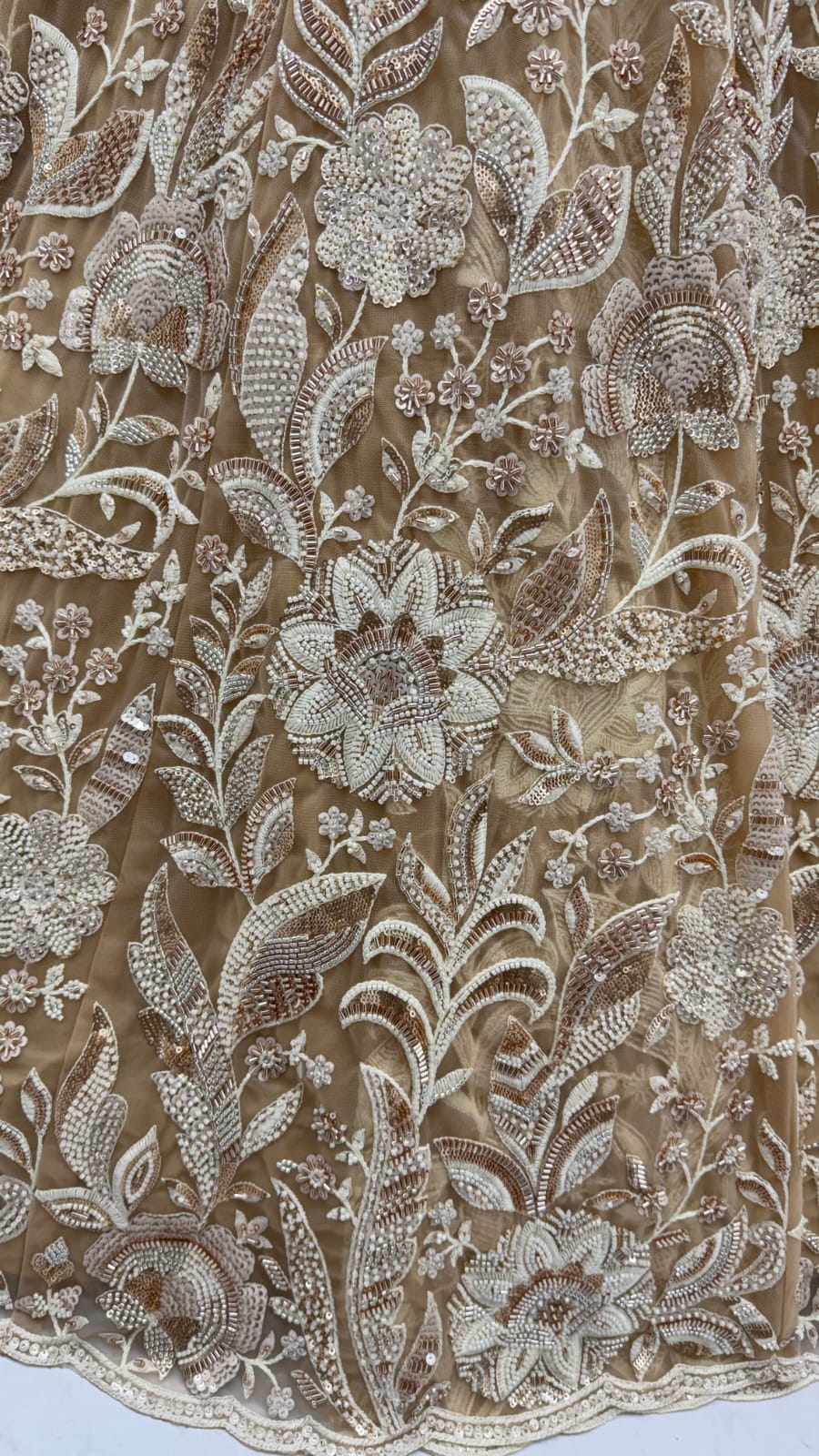 Golden Pure Heavy Net Flower Embroidery Pattern Handwork  Sequins Thread Work Bridal Lehenga Choli