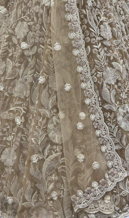 Golden Pure Heavy Net Flower Embroidery Pattern Handwork  Sequins Thread Work Bridal Lehenga Choli