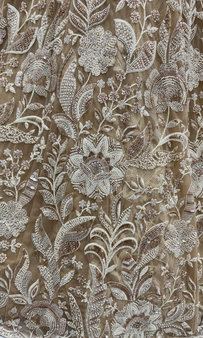 Golden Pure Heavy Net Flower Embroidery Pattern Handwork  Sequins Thread Work Bridal Lehenga Choli