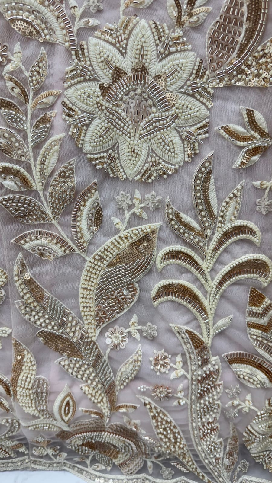 White Pure Heavy Net Flower Embroidery Pattern Handwork  Sequins Thread Work Bridal Lehenga Choli