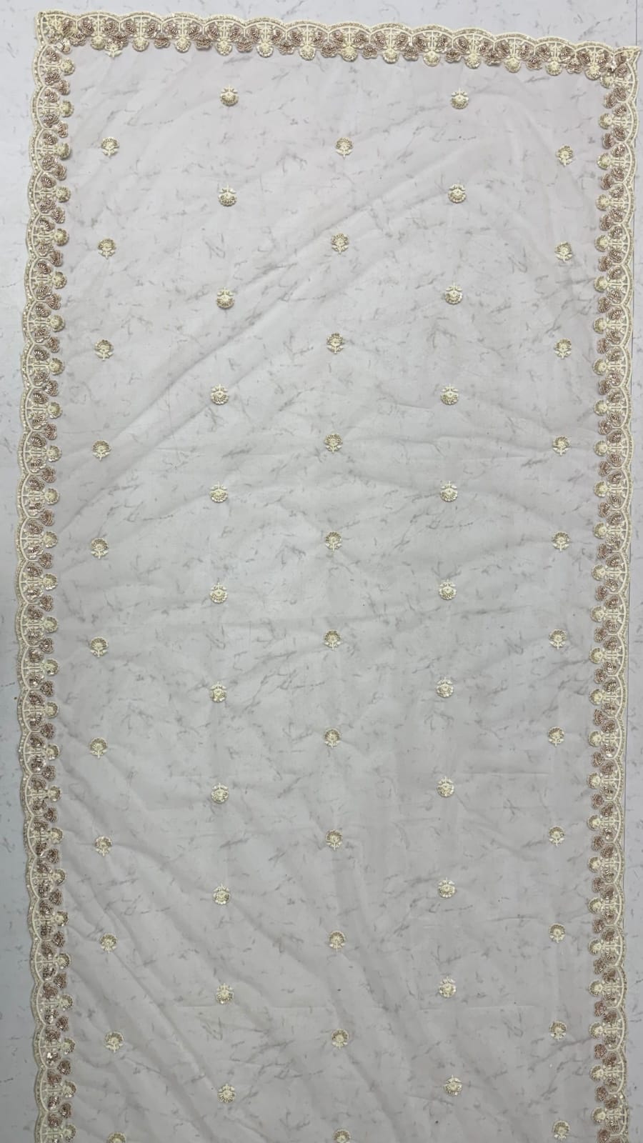 White Pure Heavy Net Flower Embroidery Pattern Handwork  Sequins Thread Work Bridal Lehenga Choli