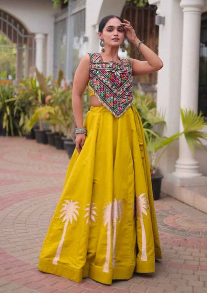 Mustard Pure Roman With Attractive Coconut Gota Work Navratri Lehenga Choli