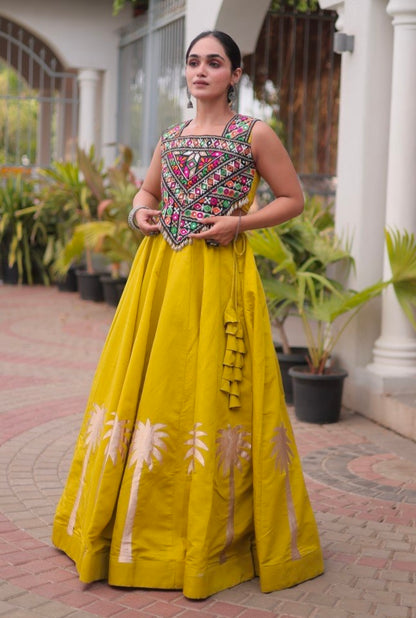 Mustard Pure Roman With Attractive Coconut Gota Work Navratri Lehenga Choli