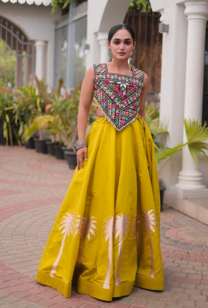 Mustard Pure Roman With Attractive Coconut Gota Work Navratri Lehenga Choli