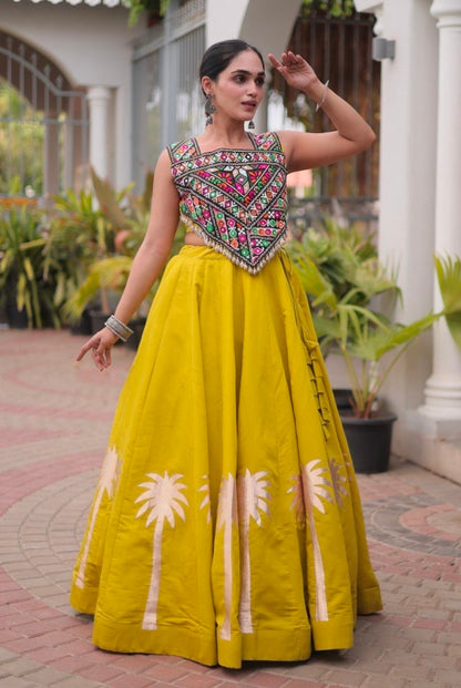 Mustard Pure Roman With Attractive Coconut Gota Work Navratri Lehenga Choli