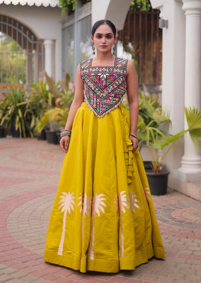 Mustard Pure Roman With Attractive Coconut Gota Work Navratri Lehenga Choli