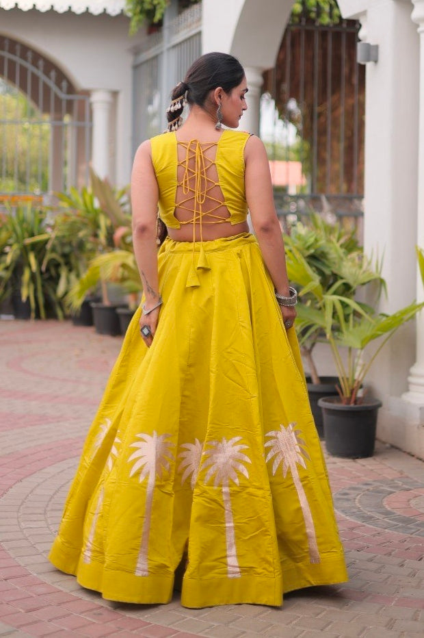 Mustard Pure Roman With Attractive Coconut Gota Work Navratri Lehenga Choli
