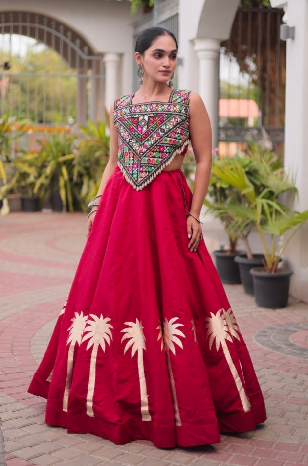 Red Pure Roman With Attractive Coconut Gota Work Navratri Lehenga Choli