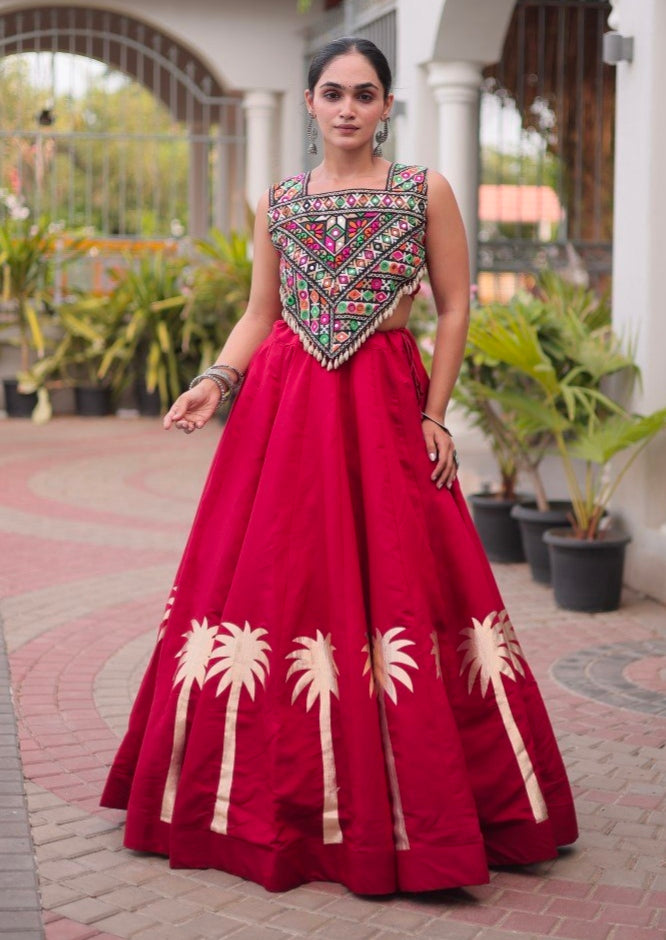 Red Pure Roman With Attractive Coconut Gota Work Navratri Lehenga Choli