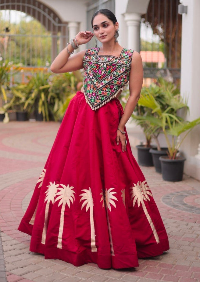 Red Pure Roman With Attractive Coconut Gota Work Navratri Lehenga Choli