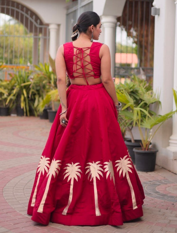 Red Pure Roman With Attractive Coconut Gota Work Navratri Lehenga Choli