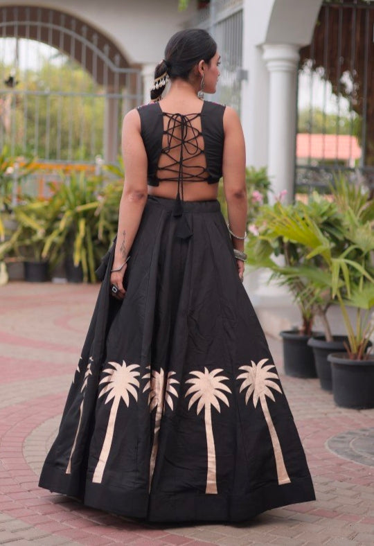 Black Pure Roman With Attractive Coconut Gota Work Navratri Lehenga Choli