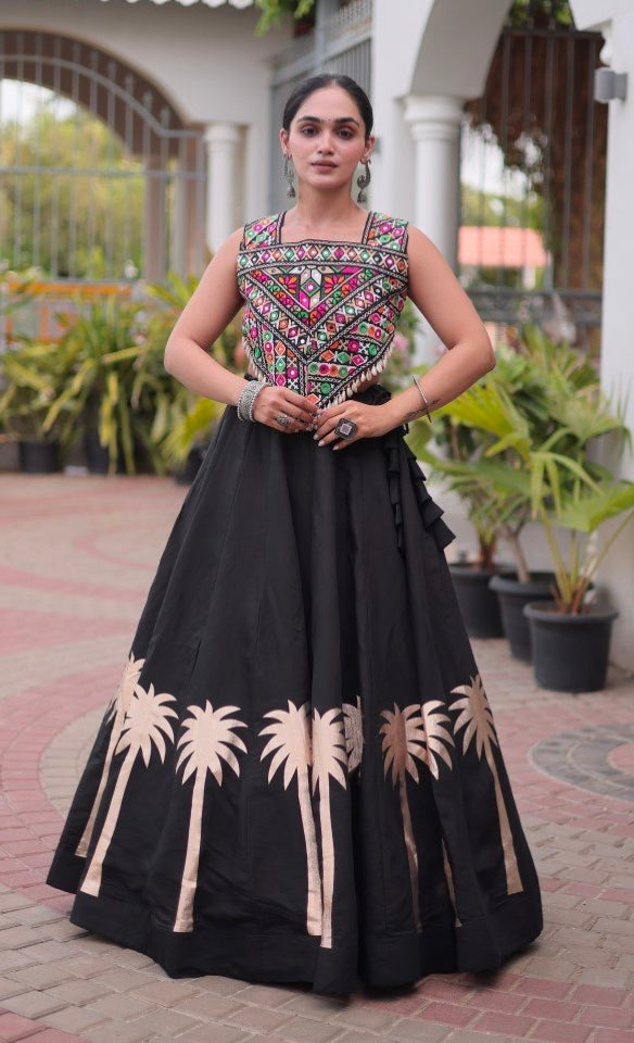Black Pure Roman With Attractive Coconut Gota Work Navratri Lehenga Choli