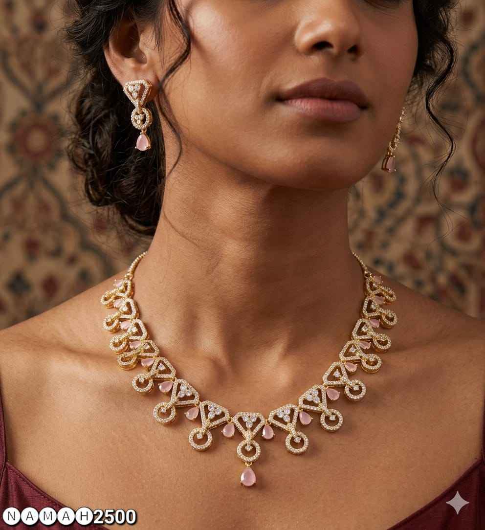 Pink American Diamond Necklace Set