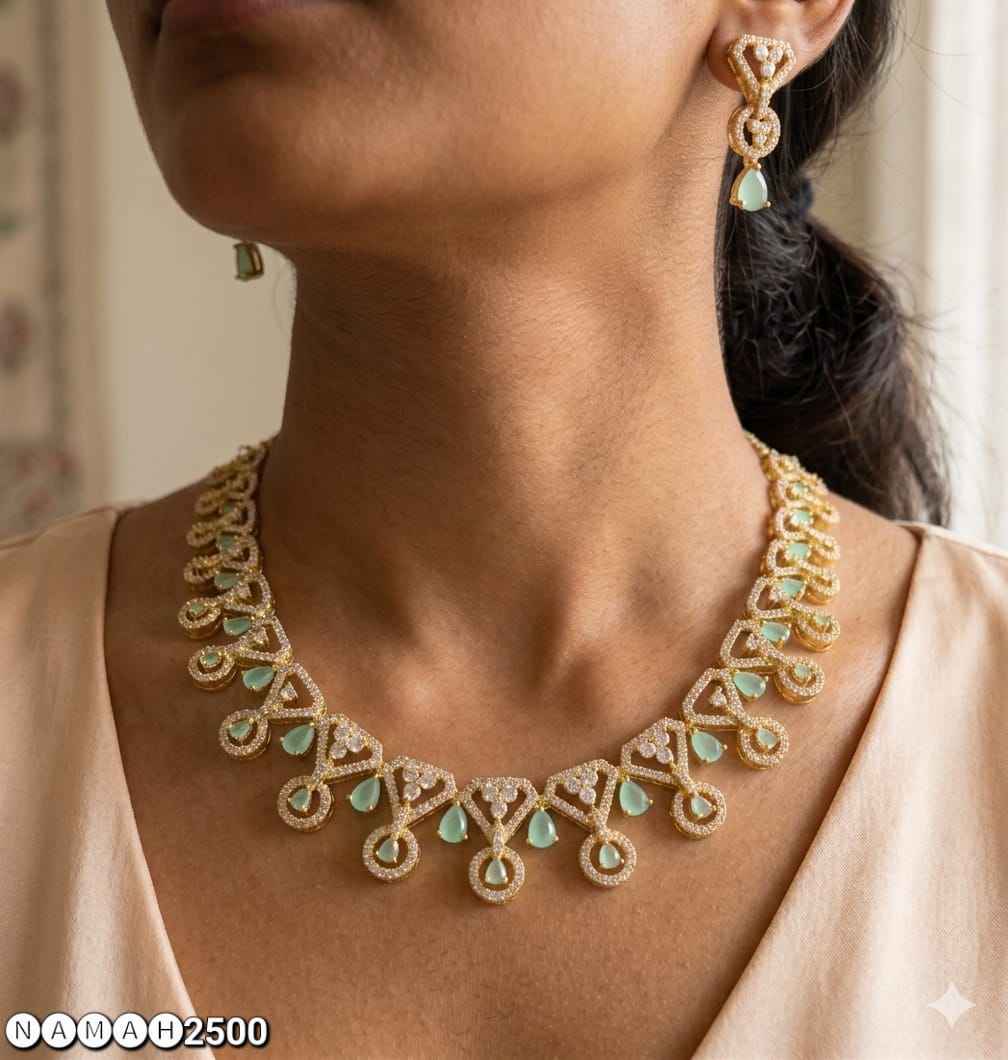 Mind Green American Diamond Necklace Set
