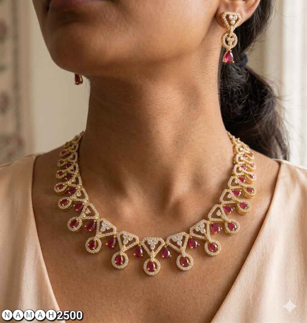 Red American Diamond Necklace Set