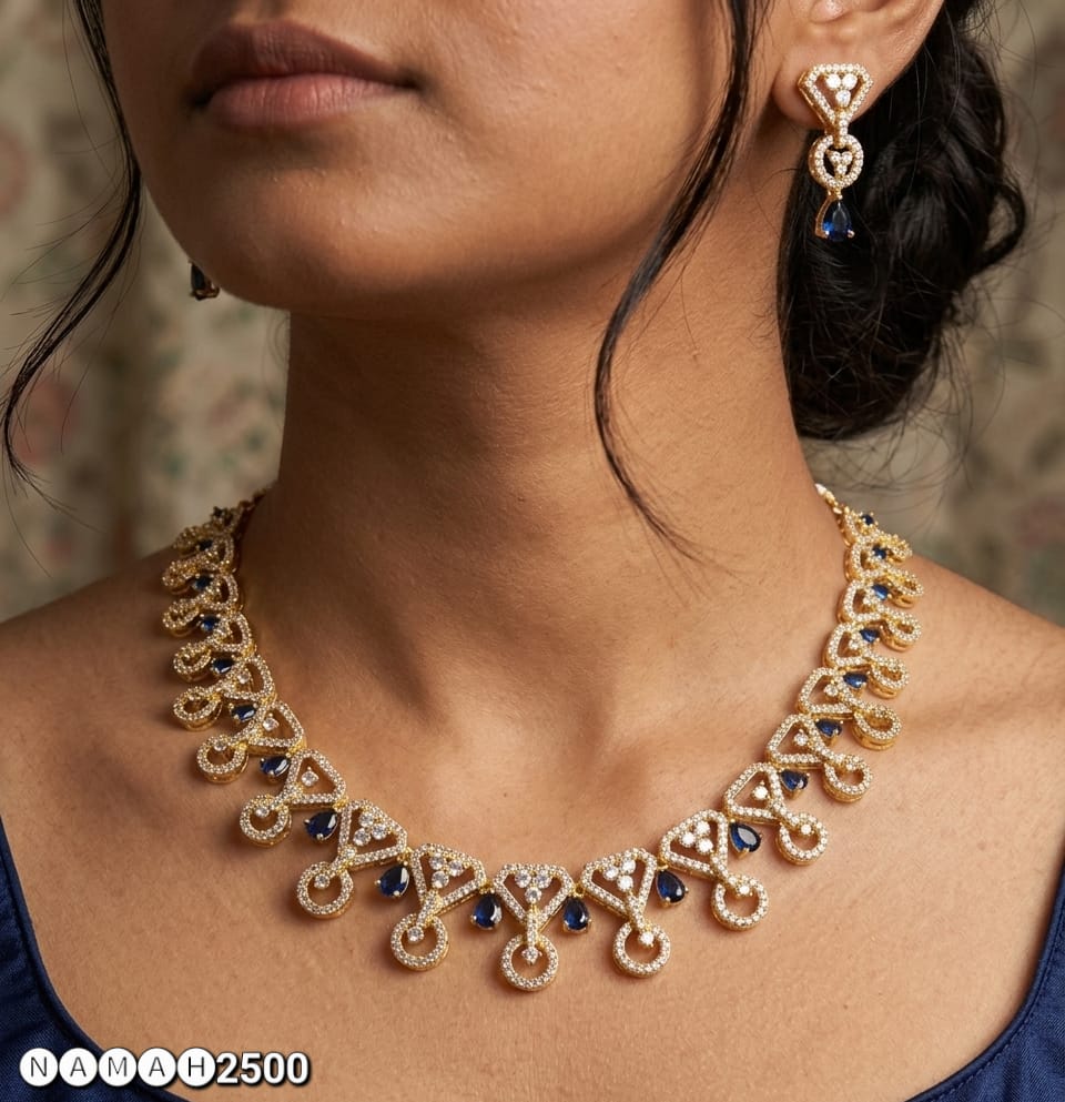 Blue American Diamond Necklace Set