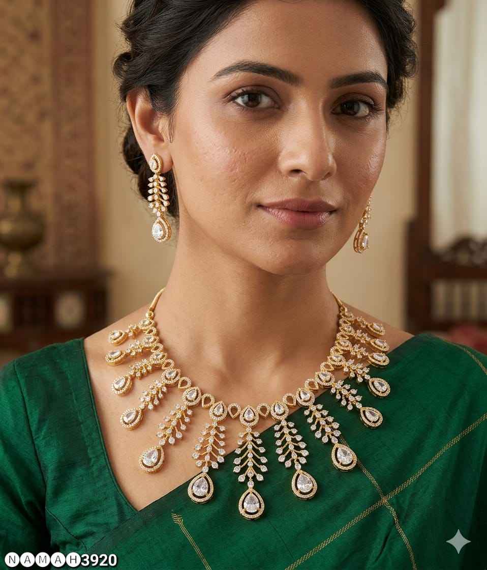 White American Diamond Necklace Set