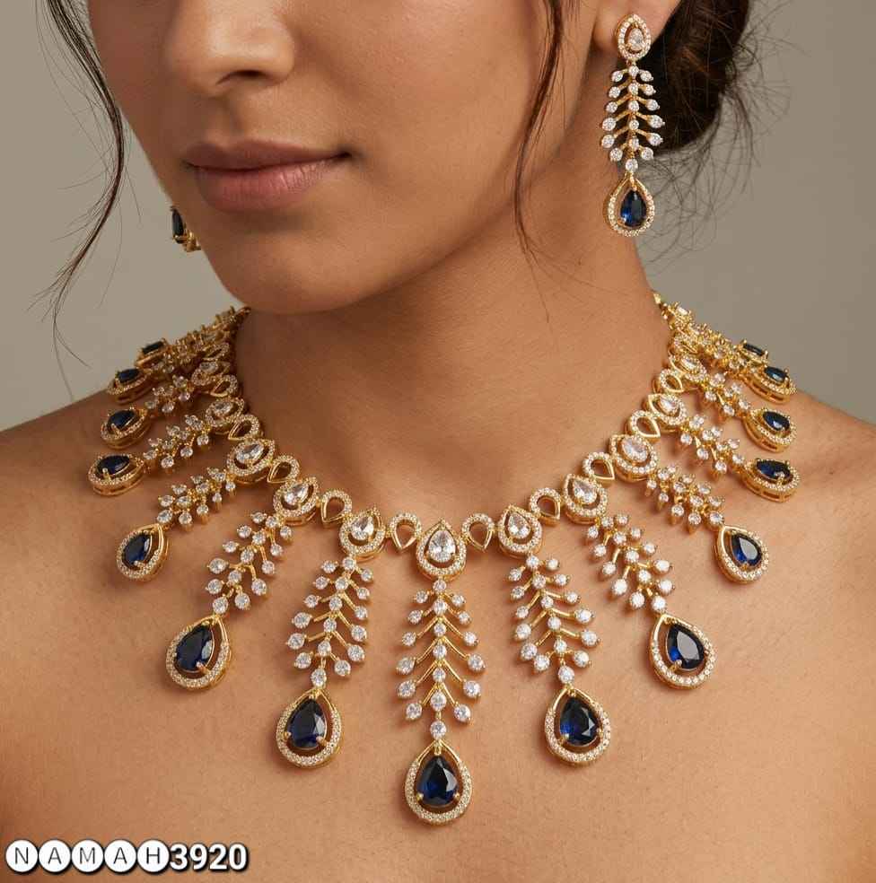Blue American Diamond Necklace Set