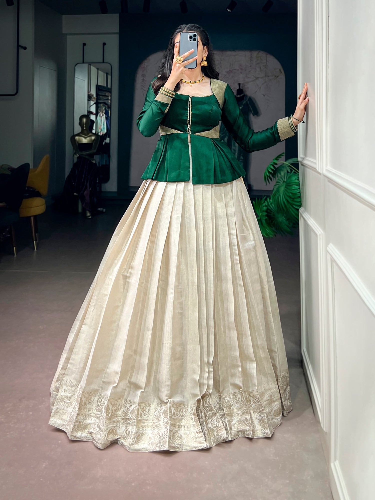 Cream Pure Kanchipuram Silk Rich Zari Weaving South Indian Lehenga Choli