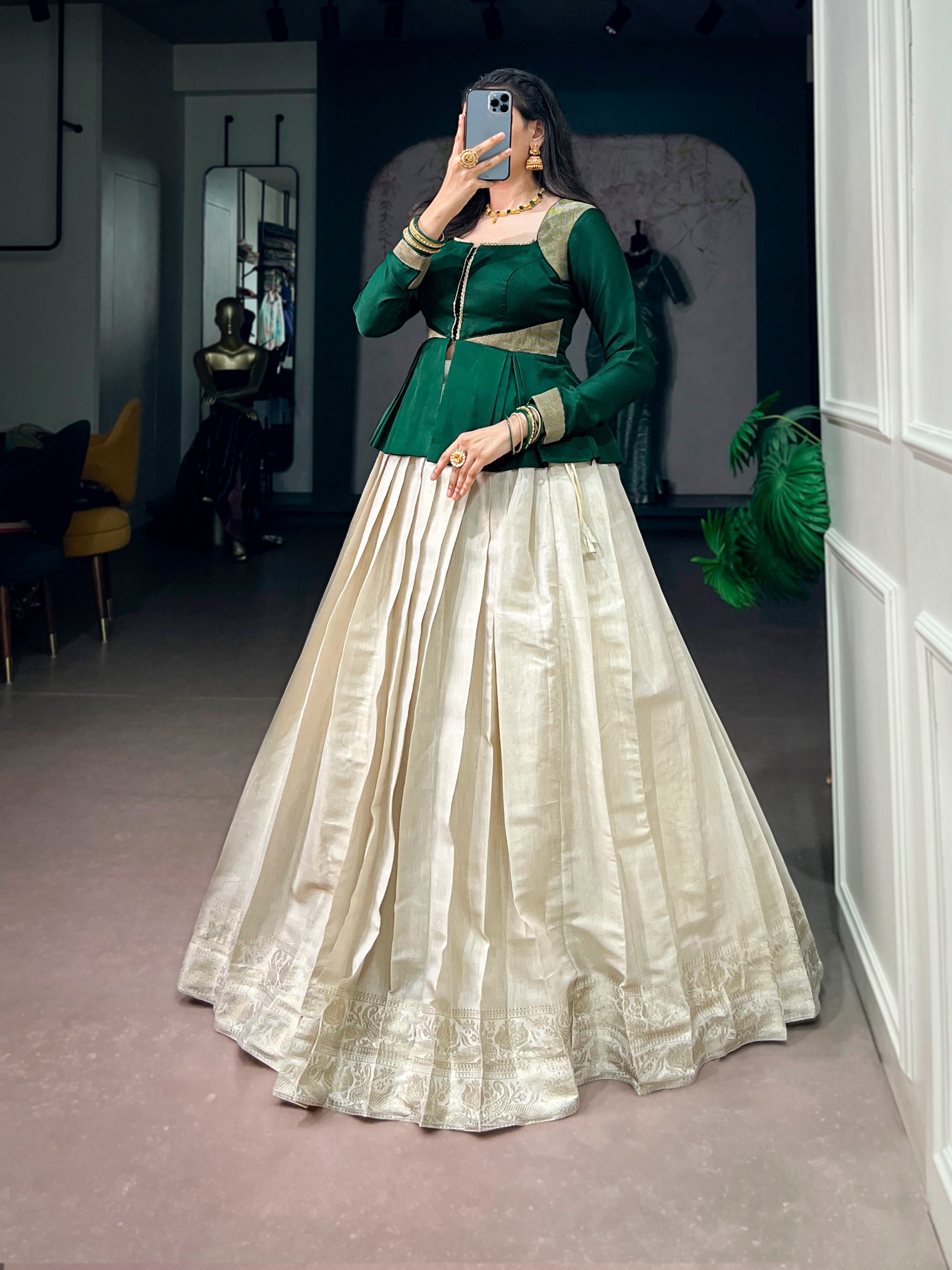 Cream Pure Kanchipuram Silk Rich Zari Weaving South Indian Lehenga Choli