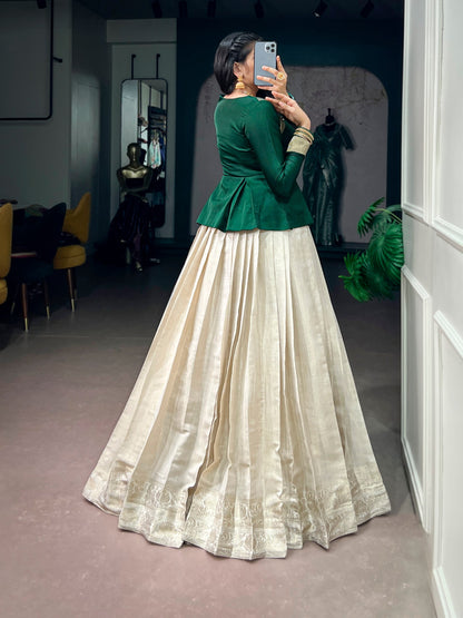 Cream Pure Kanchipuram Silk Rich Zari Weaving South Indian Lehenga Choli